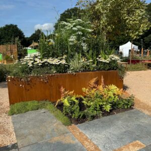 Bespoke corten steel planter rhs show garden 2