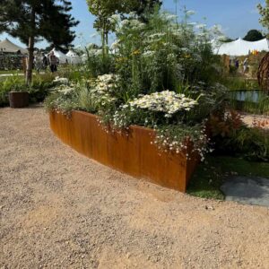 Bespoke corten steel planter rhs show garden
