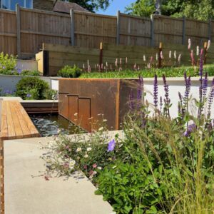 Corten water wall with 3 spouts 2