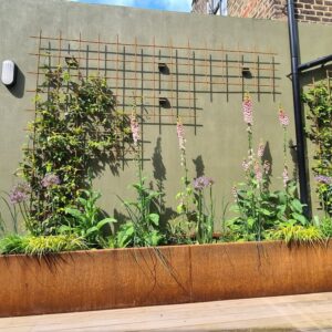 Corten steel trough planter in courtyard 6