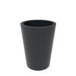 Tall tapered anthracite grey metal planter with a smooth cylindrical form and wide rim.