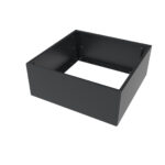 Anthracite grey square metal planter with an open base, flat-pack construction, and visible internal fixings.