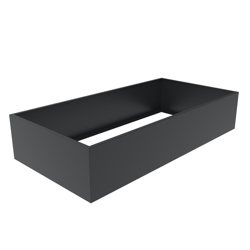 Metal raised bed with an open base and anthracite grey powder coated finish.