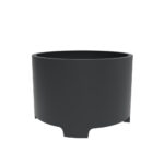 Anthracite grey circular metal planter with raised feet on the base.