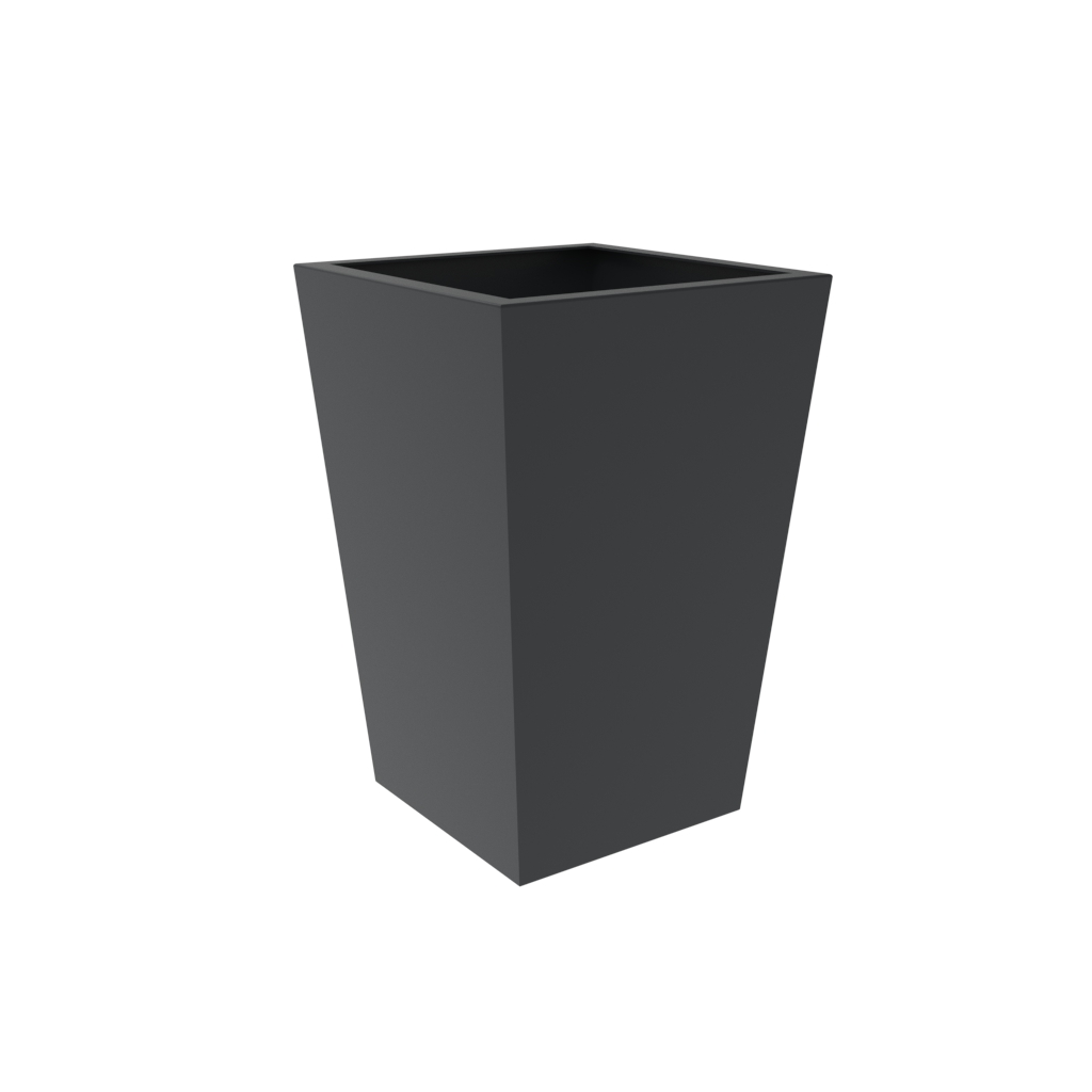 Tall straight sided tapered metal planter in anthracite grey.