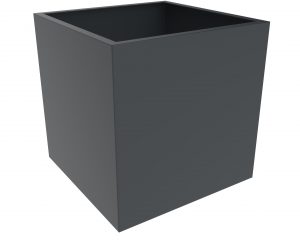 cube shaped metal plant pot in anthracite grey